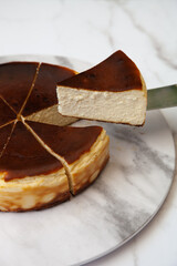 Homemade Basque burnt cheesecake slice