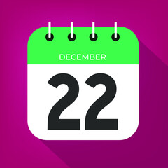 December day 22. Number twenty-two on a white paper with green color border on a red wine christmas background vector.