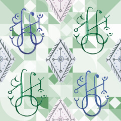Seamless abstract pattern of ancient sacred symbols