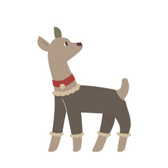 Funny cartoon little dog in overalls.