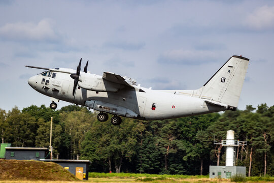 Italian Air Force Alenia C-27J Spartan transport plane taking off from Kleine-Brogel Air Base, Belgium - September 13, 2021