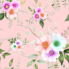 seamless pattern watercolor flower and leaves design