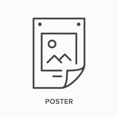 Poster flat line icon. Vector outline illustration of marketing banner. Black thin linear pictogram for billboard