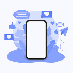 Mobile phone with blank screen. Flat style. Vector illustration.