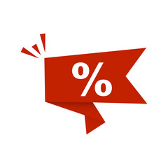 Red banner with percent. Vector illustration.