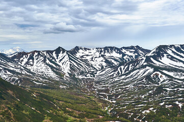 Kamchatka Peninsula, Russia. World popular tourist destination, volcanoes of Kamchatka. Russian tourism and mountaineering