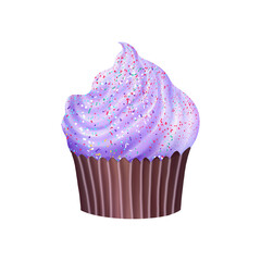 illustration of tasty cupcake with violet cream and blueberries isolated on white background