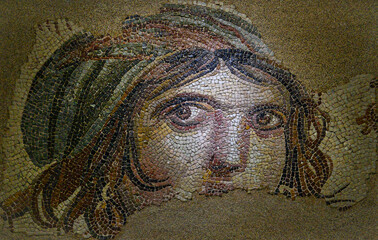 Gypsy girl mosaic in the Zeugma museum in Gaziantep, Turkey. The Museum is one of the largest...