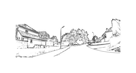 Fototapeta premium Building view with landmark of Limerick is the city in Ireland. Hand drawn sketch illustration in vector.