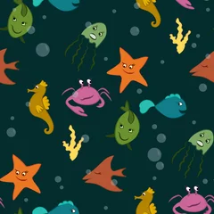 Wall murals Sea life Funny sea animals underwater seamless pattern. Childrens background