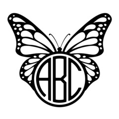 Butterfly monogram circle frame. Clipart image