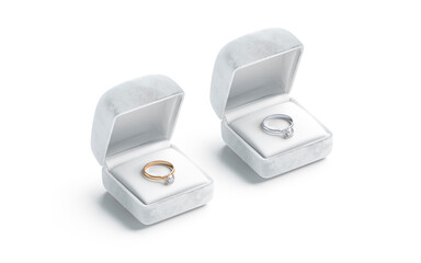 Blank white box with gold and silver diamond ring mockup