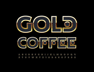 Vector premium sign Gold Coffee with Luxury Font. Elite set of Alphabet Letters and Numbers