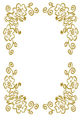 Wedding letterhead for writing text, congratulations, invitations and thanks. Gold wreath from abstract decorative flowers. Isolated light background. Can be folded in the center. Graphic illustration