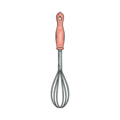Kitchen whisk or egg beater tool for mixing, sketch vector illustration isolated.