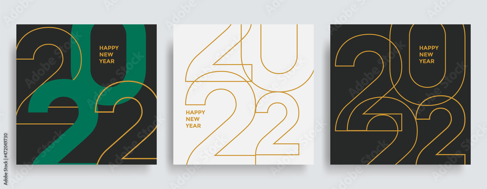 Wall mural composition of linear golden color numbers for new year 2022 posters. christmas card with holiday ty - Wall murals