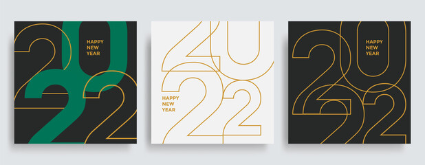 Composition of linear golden color numbers for New Year 2022 posters. Christmas card with holiday typography. Vector