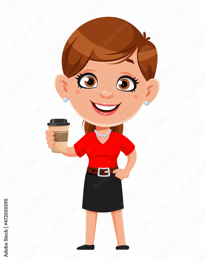 Wall mural Cheerful businesswoman cartoon character