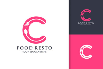 spoon fork letter C food restaurant inspiration logo