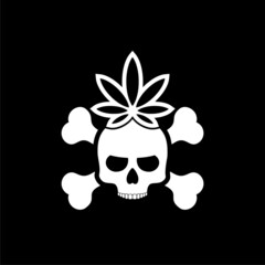 Human skull with marijuana leaf icon isolated on dark background