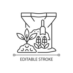 Corn gluten meal linear icon. Organic soil and plants supplement. Corn byproduct used as feeding. Thin line customizable illustration. Contour symbol. Vector isolated outline drawing. Editable stroke