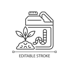 Earthworm castings linear icon. Organic soil and plants supplement. Worm waste used as feeding. Thin line customizable illustration. Contour symbol. Vector isolated outline drawing. Editable stroke