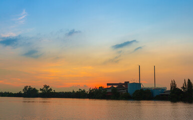 industrial factory in the evening.Industrial plant at twilight 