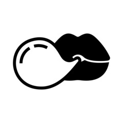 Female lips blowing gum bubble, beauty mouth