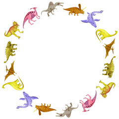 Dinosaurs wreath on white. Round watercolor frame © Evgeniia