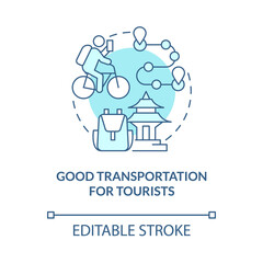 Good transportation for tourists blue concept icon. Bike sharing benefit abstract idea thin line illustration. Intra-destination mobility. Vector isolated outline color drawing. Editable stroke