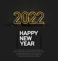 happy new year 2022 golden color with glitter isolated black background