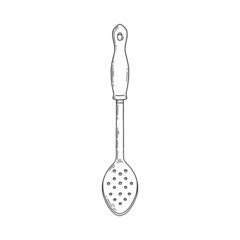 Kitchen skimmer spoon tool with handle, sketch vector illustration isolated.