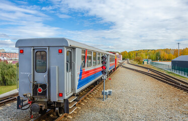 The last car of the departing train.