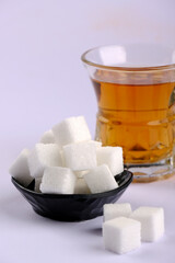 Sugar cubes.Cube sugar background, Sugar cubes in white bowl, isolated on white background.