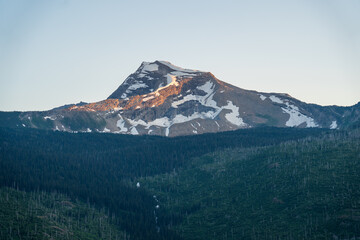 Sunset on Heaven's Peak as seen from the Going to the Sun Road in Glacier National Park, on a...