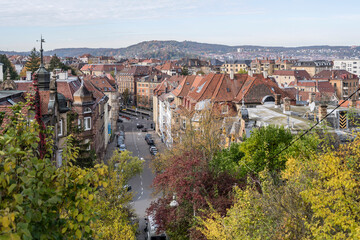 aerial cityscape of eastern part of the town, Stuttgart