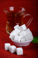 Sugar cubes.Cube sugar background, Sugar cubes in white bowl, isolated on white background.