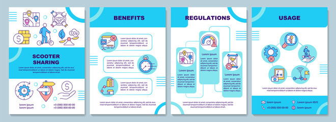 Scooter sharing brochure template. Technology benefits. Flyer, booklet, leaflet print, cover design with linear icons. Vector layouts for presentation, annual reports, advertisement pages