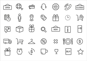 E-commerce, online shopping and delivery elements web icon set - outline icon set