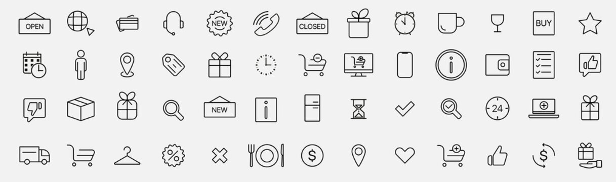 Collection of web icons for online store, from various cart icons in various shapes.