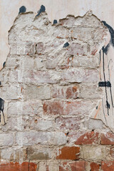 Old Vintage Red Brick Wall With Sprinkled White Plaster