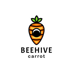 Beehive combination with carrot in white background, template vector logo design