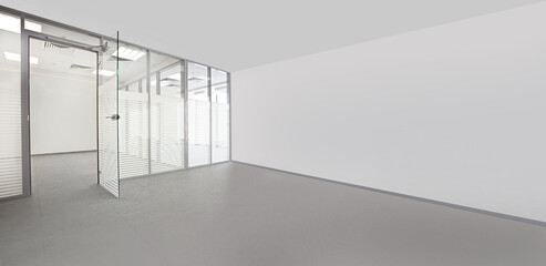Empty office rooms with glass walls