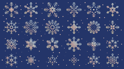 Vector set of snowflake icons and symbols - abstract design elements for decoration or logo design templates in modern minimalist style