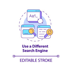 Different search engines concept icon. Anonymous web search sources of information protection abstract idea thin line illustration. Vector isolated outline color drawing. Editable stroke