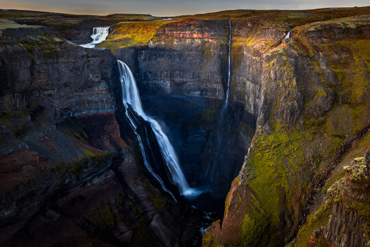 Granni is a waterfall that cascades into the Fossardalur right beside the Haifoss waterfall in Iceland