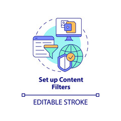 Content filters set up concept icon. Restriction of access to chosen information types abstract idea thin line illustration. Privacy save. Vector isolated outline color drawing. Editable stroke