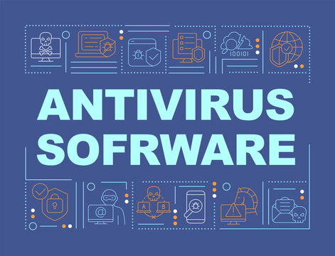 Antivirus software installing to safe personal data word concepts banner. Infographics with linear icons on blue background. Isolated creative typography. Vector outline color illustration with text