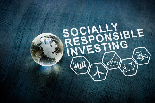 Glass globe and inscription Socially responsible investing SRI.