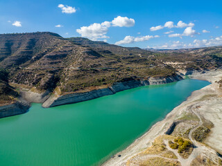 Cyprus - Water reservoir at the mountains from drone view